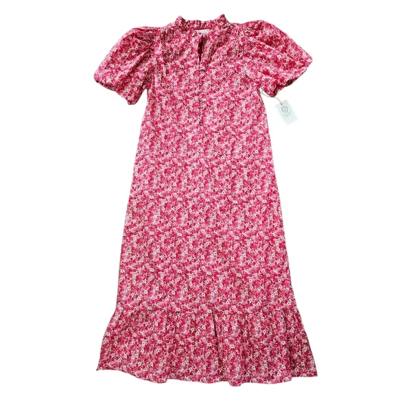 New Hyacinth HousePink and Red Floral Mimi Midi Dres Midi